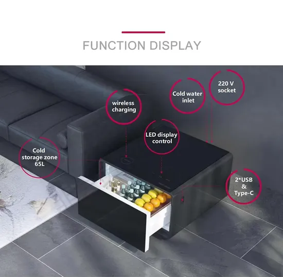 Smart Refrigerator Home Furniture Smart Coffee Table with USB Charger Wireless Charging 