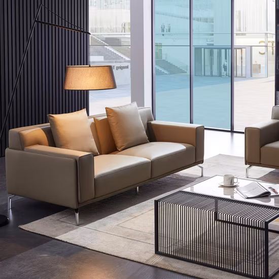 Zode Fabric PU Leahter L Shaped Sofa Set Furniture Living Room Sofa Leather Office Sofa Set