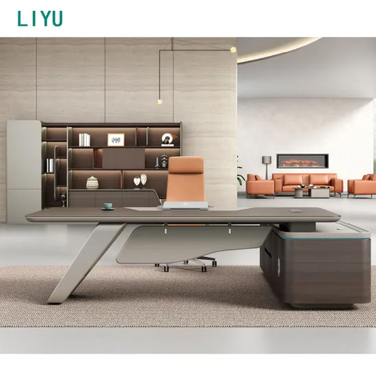 Liyu Modern Luxury President′s Desk Combination Light Advanced Sensory Boss Chair Painted Furniture Wood MDF Simple Office Table 