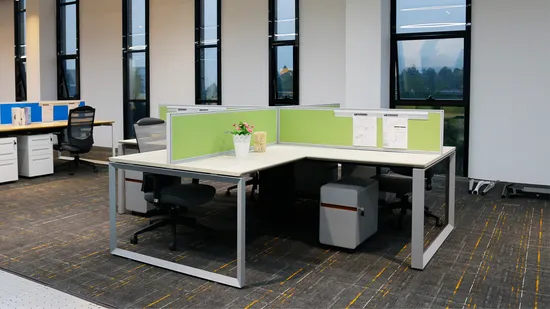 Sleek Modern Office Tables L Shaped Four Person Workstation Desk 