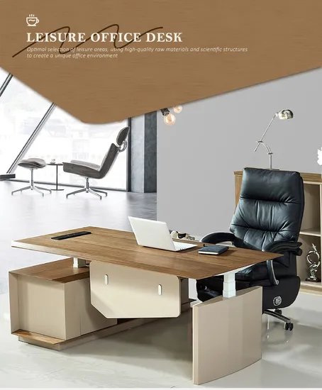 New Design Natural Color Adjustable Office Boss Table with Extension Table 