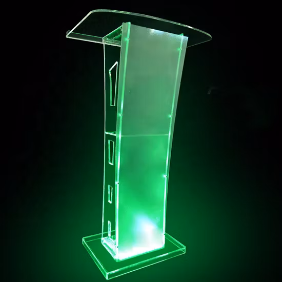 Transparent Lighting Acrylic School Lectern Acrylic Platform Podium Church Pulpit